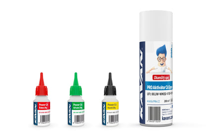 KAVAN POWER CA PACK Super Glue 3x20g (Thin, Med, Thick) + activator PRO 200ml (CZ)
