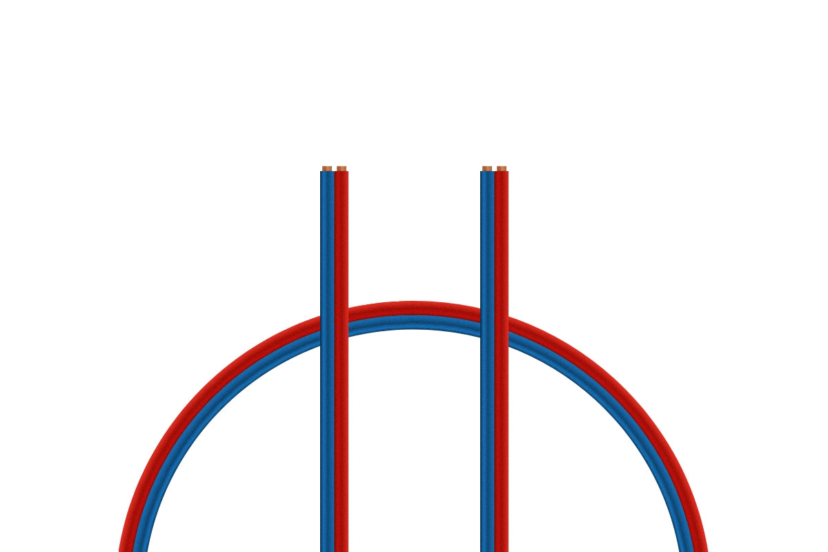 PVC isolated copper flex wire, red/blue, 2 x 0,35 mm2