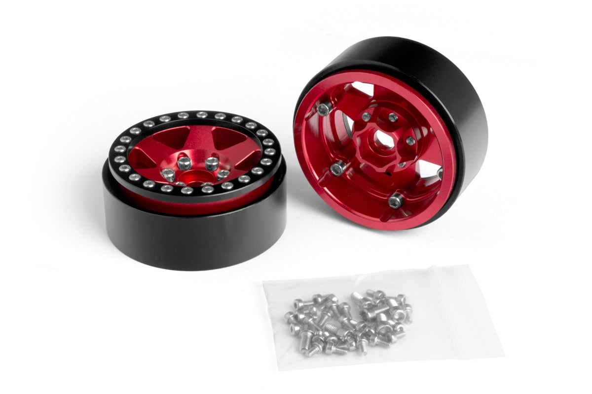 1.9'' Aluminum 6-spoke Beadlock Rims for 1/10 Crawler Red - 2pcs