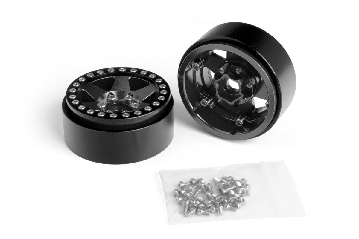 1.9'' Aluminum 6-spoke Beadlock Rims for 1/10 Crawler Black - 2pcs